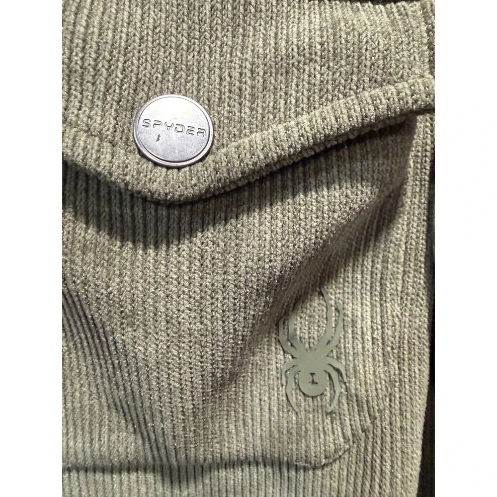 Spyder Mens Corduroy Snap Front Shirt Jacket Olive Green Fleece Lined Large